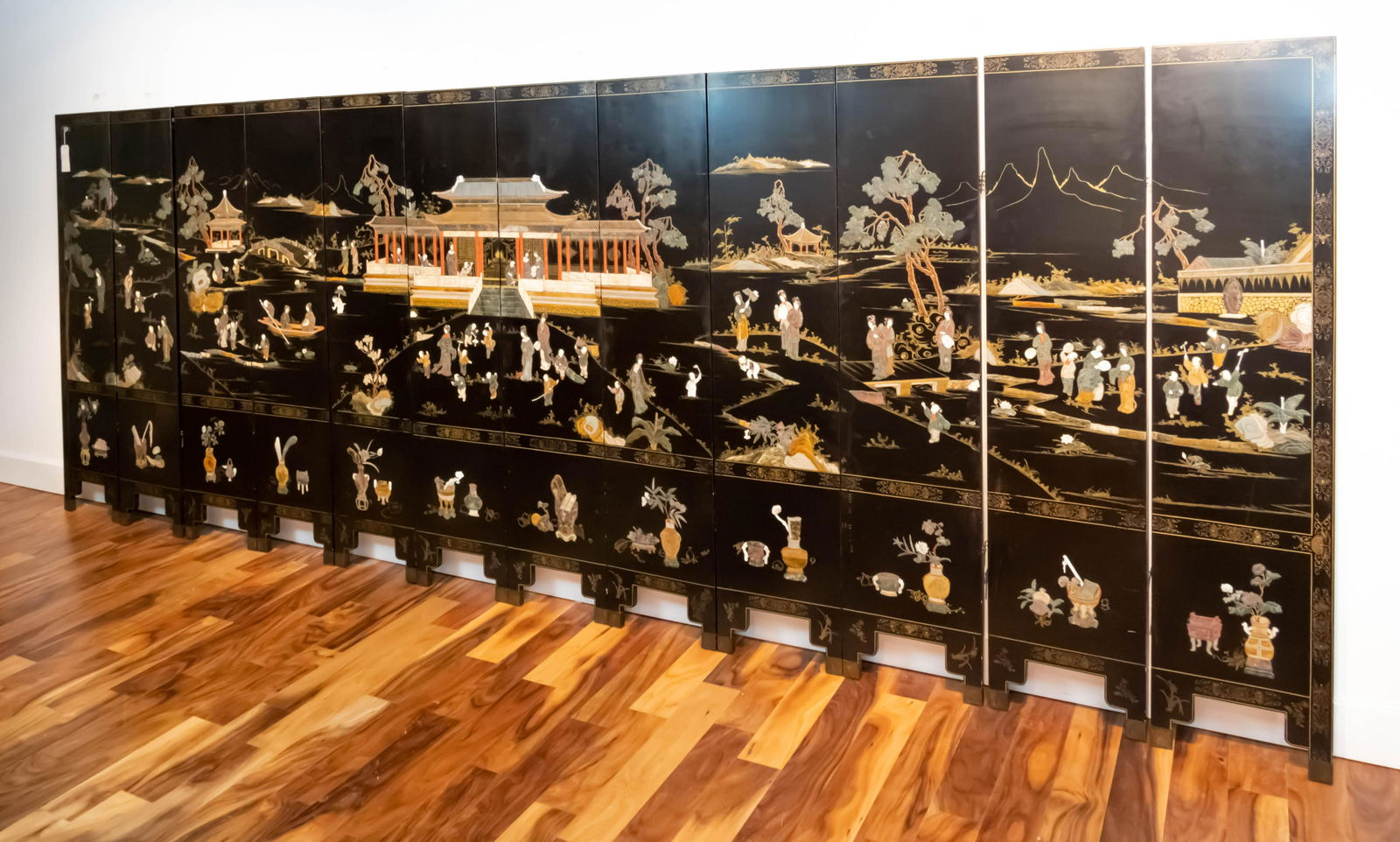 Antique Chinese Lacquered Hardstone 12-Panel Screen (1 of 17)