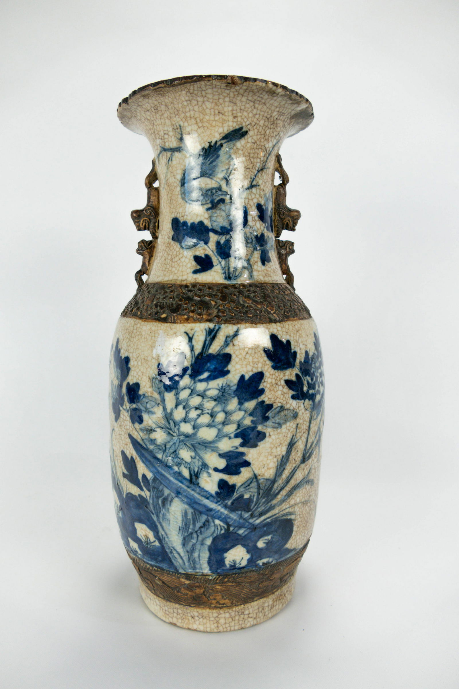 Antique Chinese Blue & Brown Carved Porcelain Vase (1 of 15)