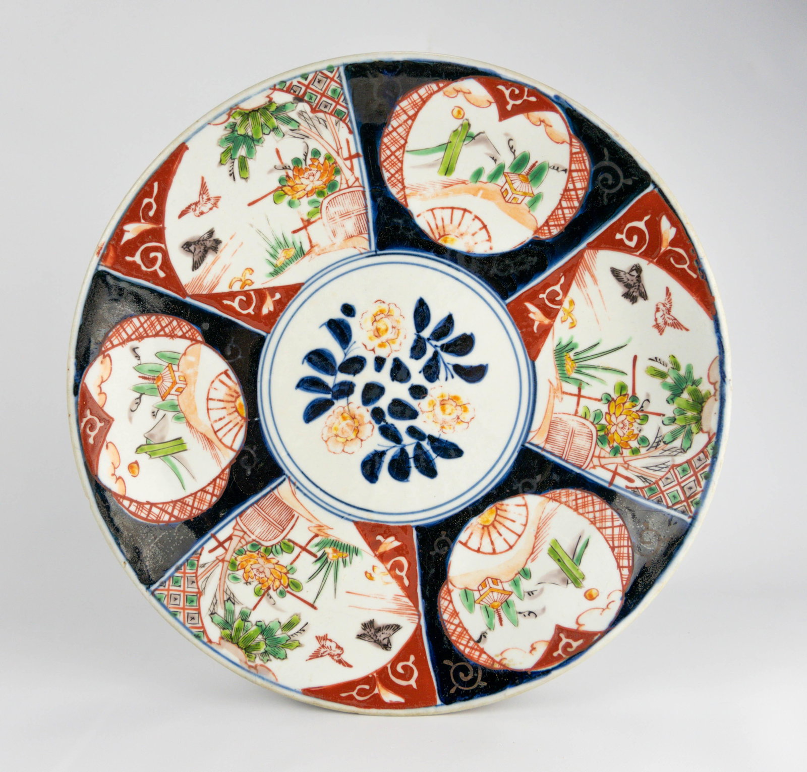 Antique 19thC Japanese Imari 13" Charger: Circa 1825-1875. No chips, cracks or repairs. Approx, diameter 13 3/8". This one is similar to the next lot.