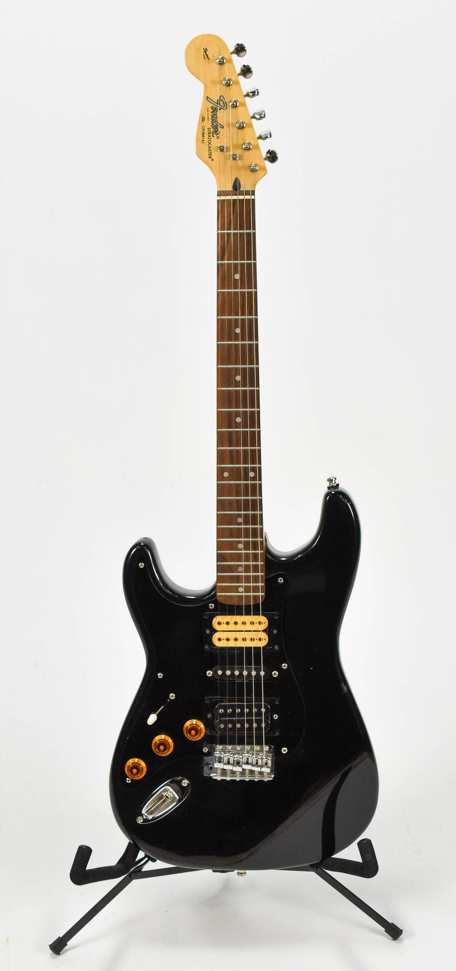 Black Fender Stratocaster Squire Electric Guitar (1 of 6)