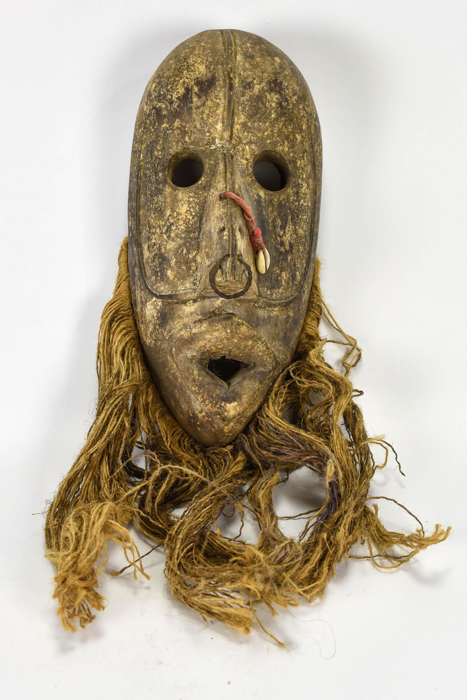 Small African Carved Wood and String Hair Mask (1 of 5)
