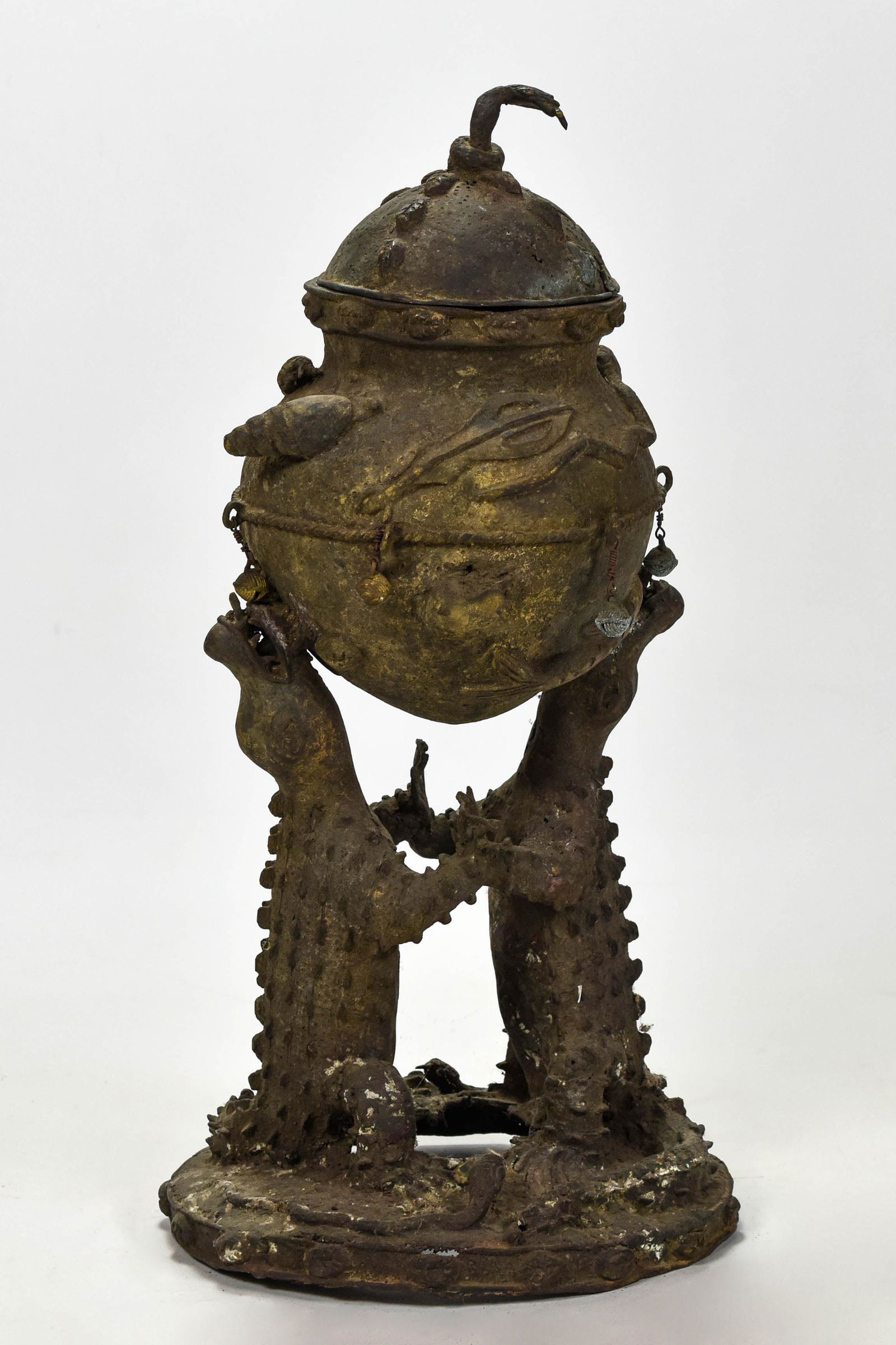 Cast Benin Ceremonial Raised Bowl w/Crocodile Base (1 of 15)