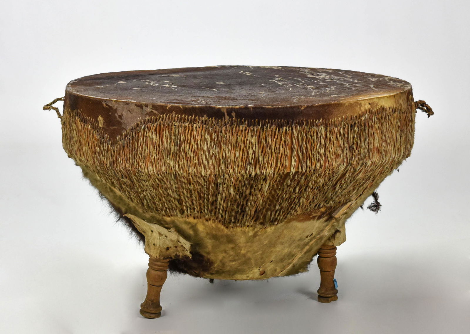 Old African Skin Wood Leather Bass Drum (1 of 8)