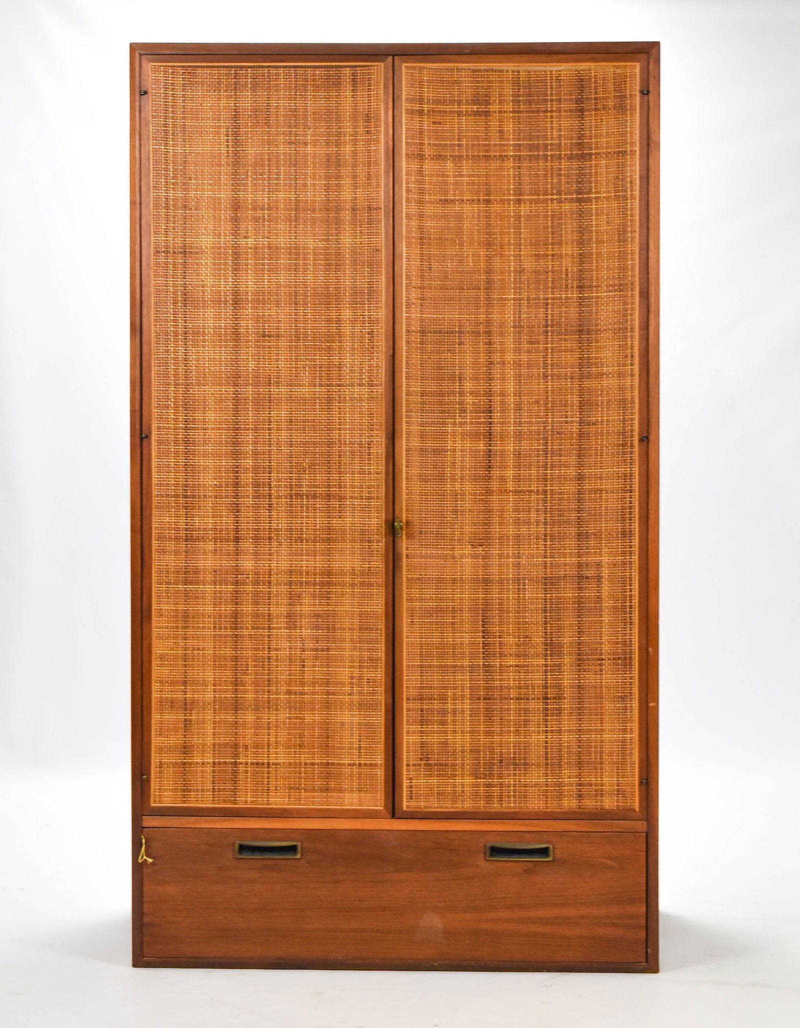 MCM Wood and Rattan 2 Door Tall Cabinet (1 of 9)