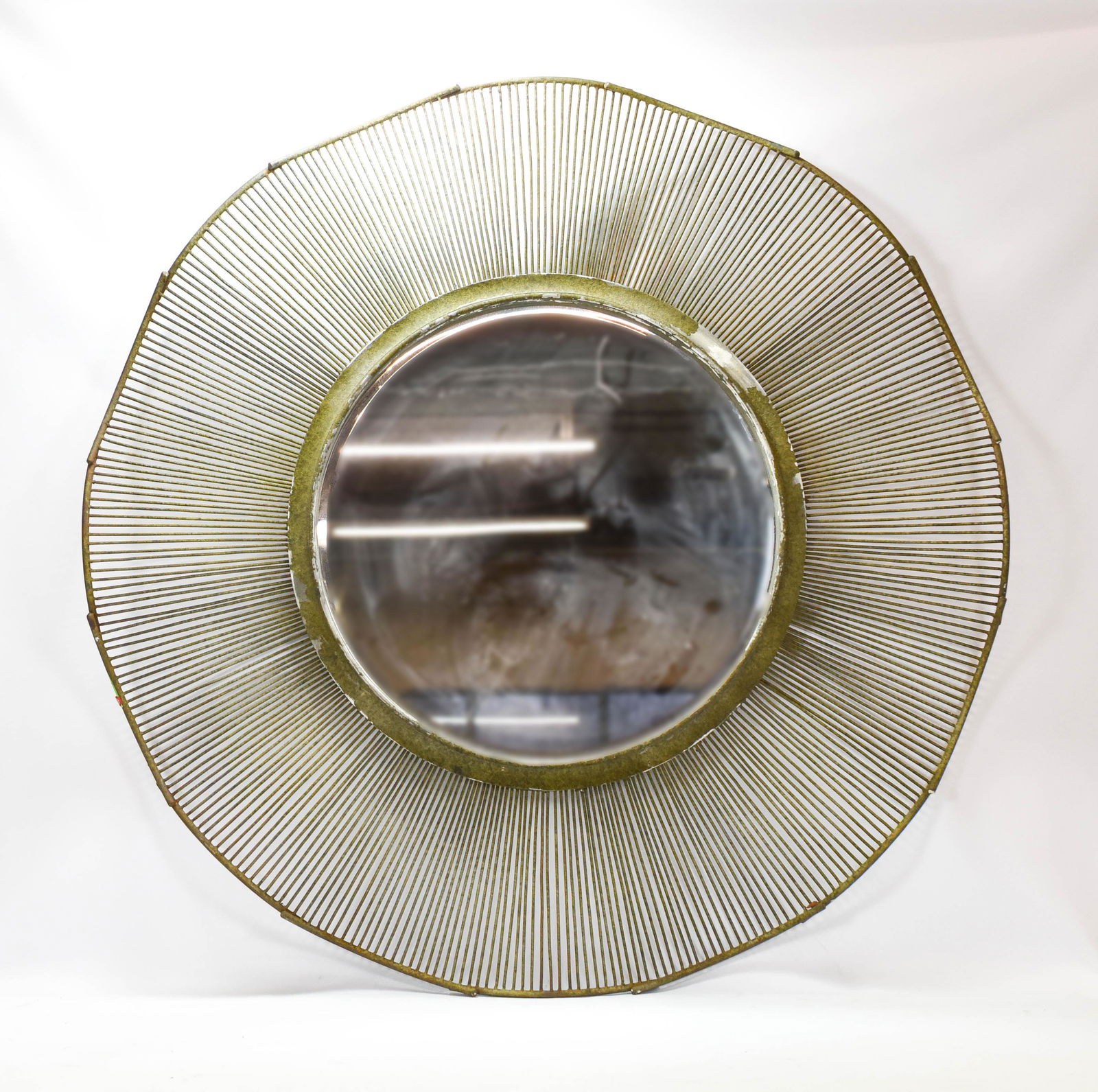Large Round Brutalist Iron Sunburst MCM Wall Mirror (1 of 7)