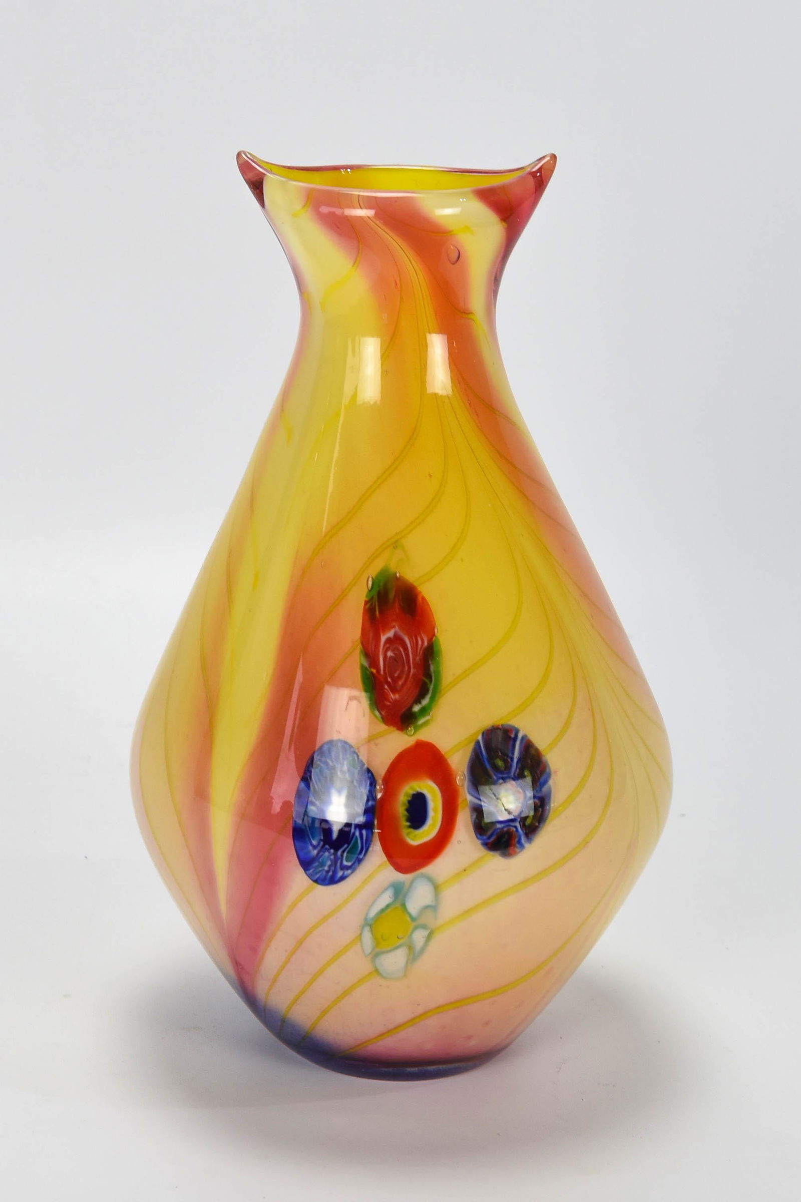 Italian Pulled Feather Cut Cane Art Glass Vase (1 of 9)
