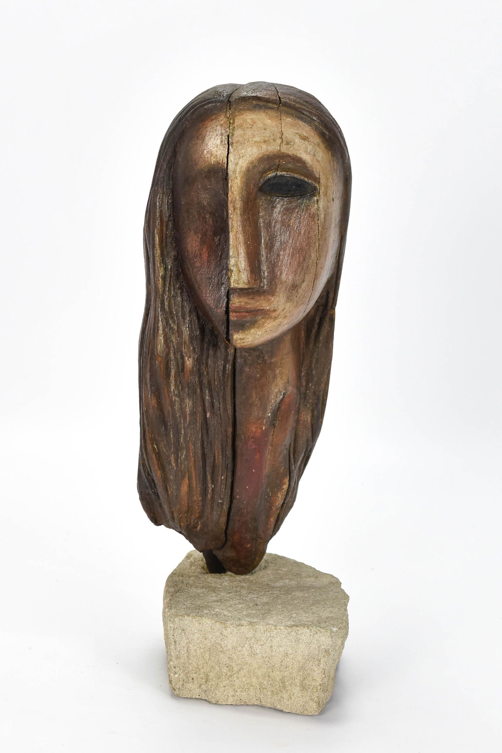 Robert E. Kuhn Cubist Wood Sculpture Woman's Head (1 of 8)