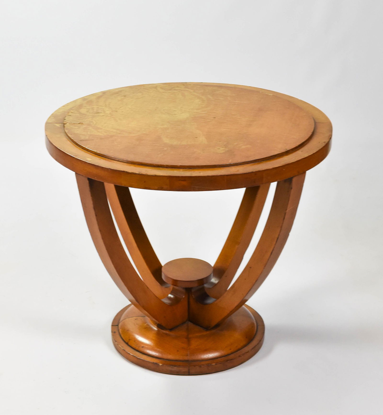 1930s Stepped Art Deco Round Wood Side Table (1 of 8)