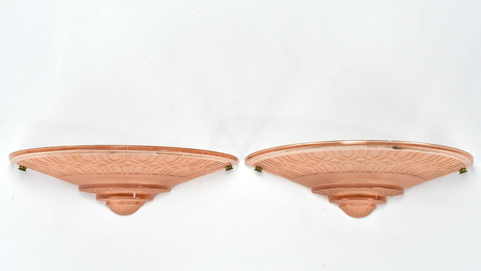 Pair Art Deco Pink Molded Glass Lamp Wall Sconces (1 of 5)