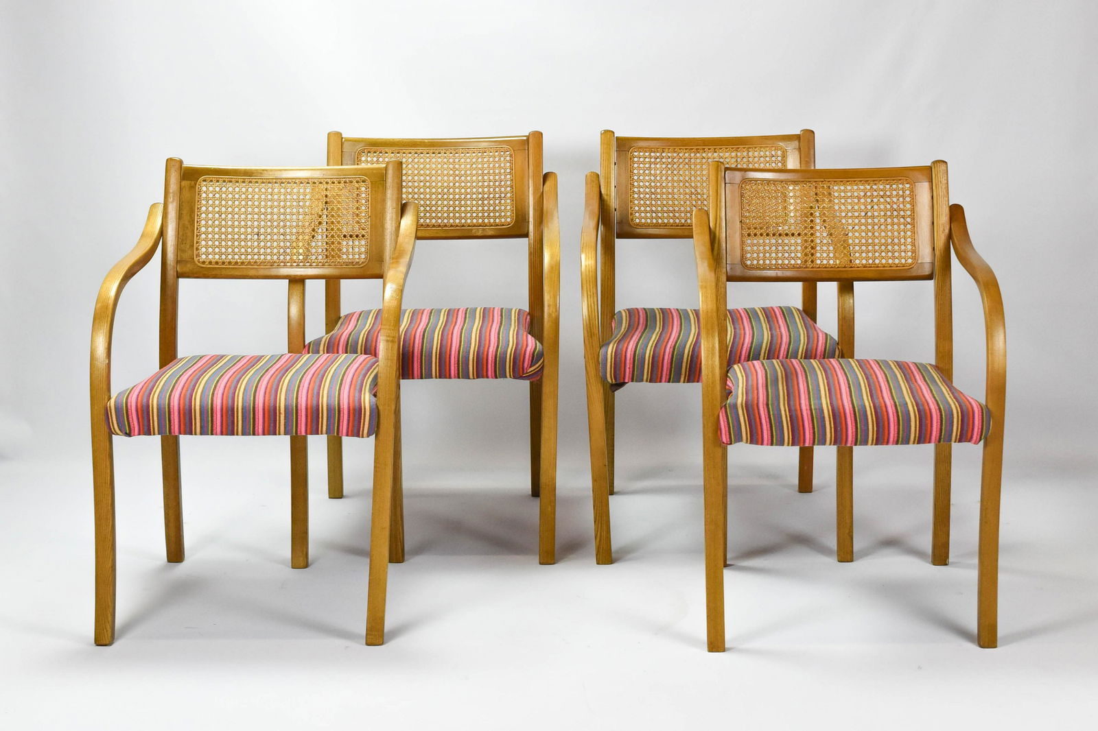 Set of 4 MCM Bentwood Rattan Arm Chairs ca.1970s (1 of 5)