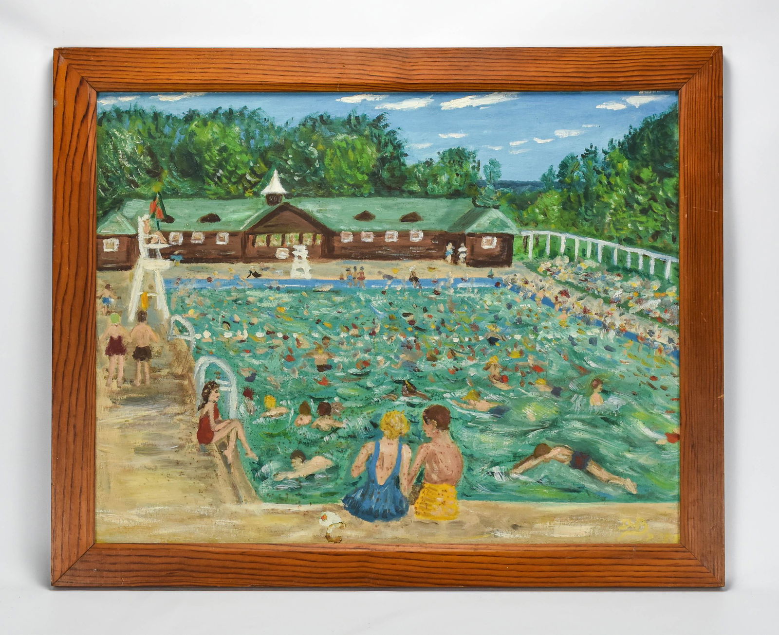 Signed MCM Brutalist Outdoor Pool Party Painting (1 of 5)