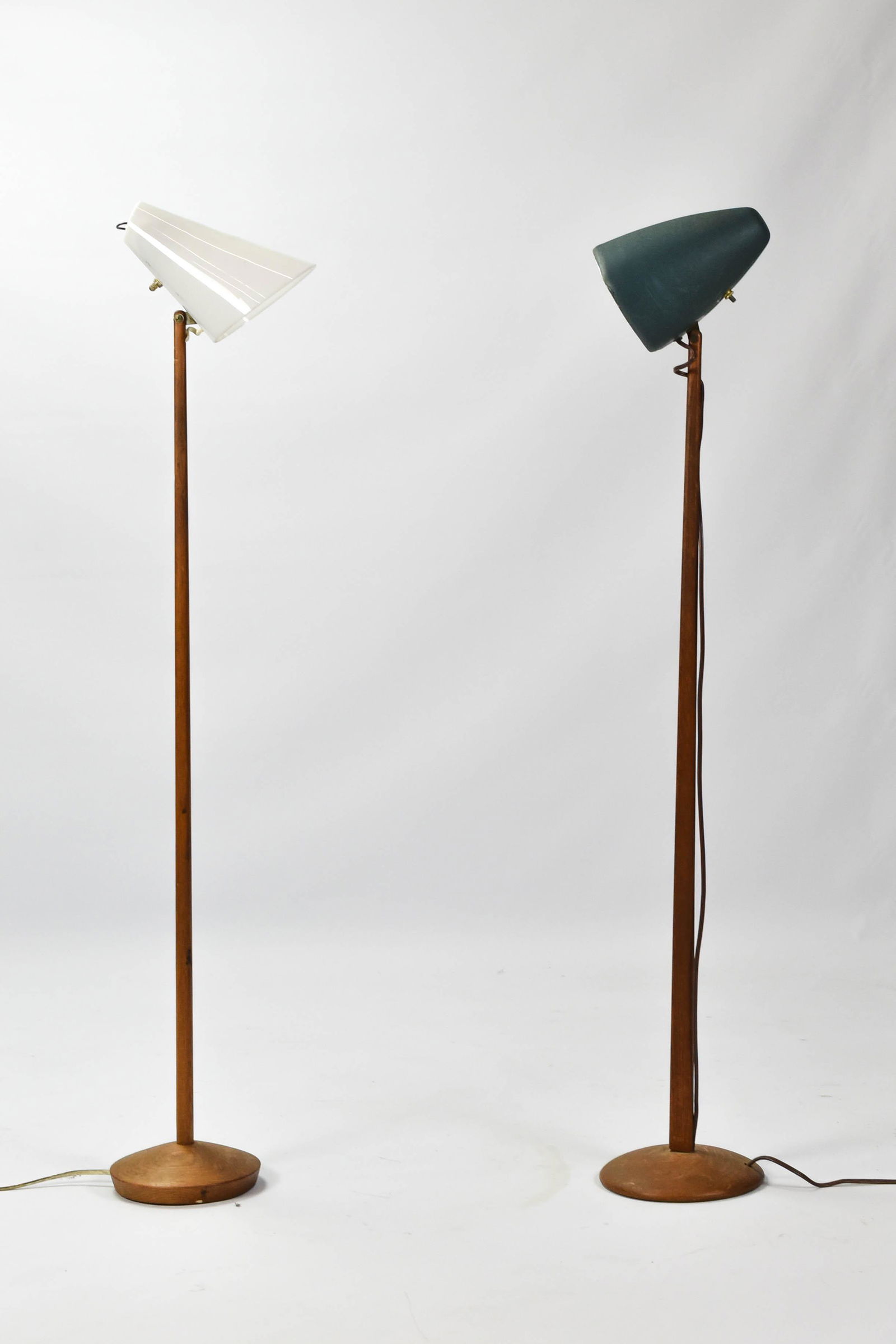 Two Teak Wood Metal Plastic MCM Short Floor Lamps (1 of 4)