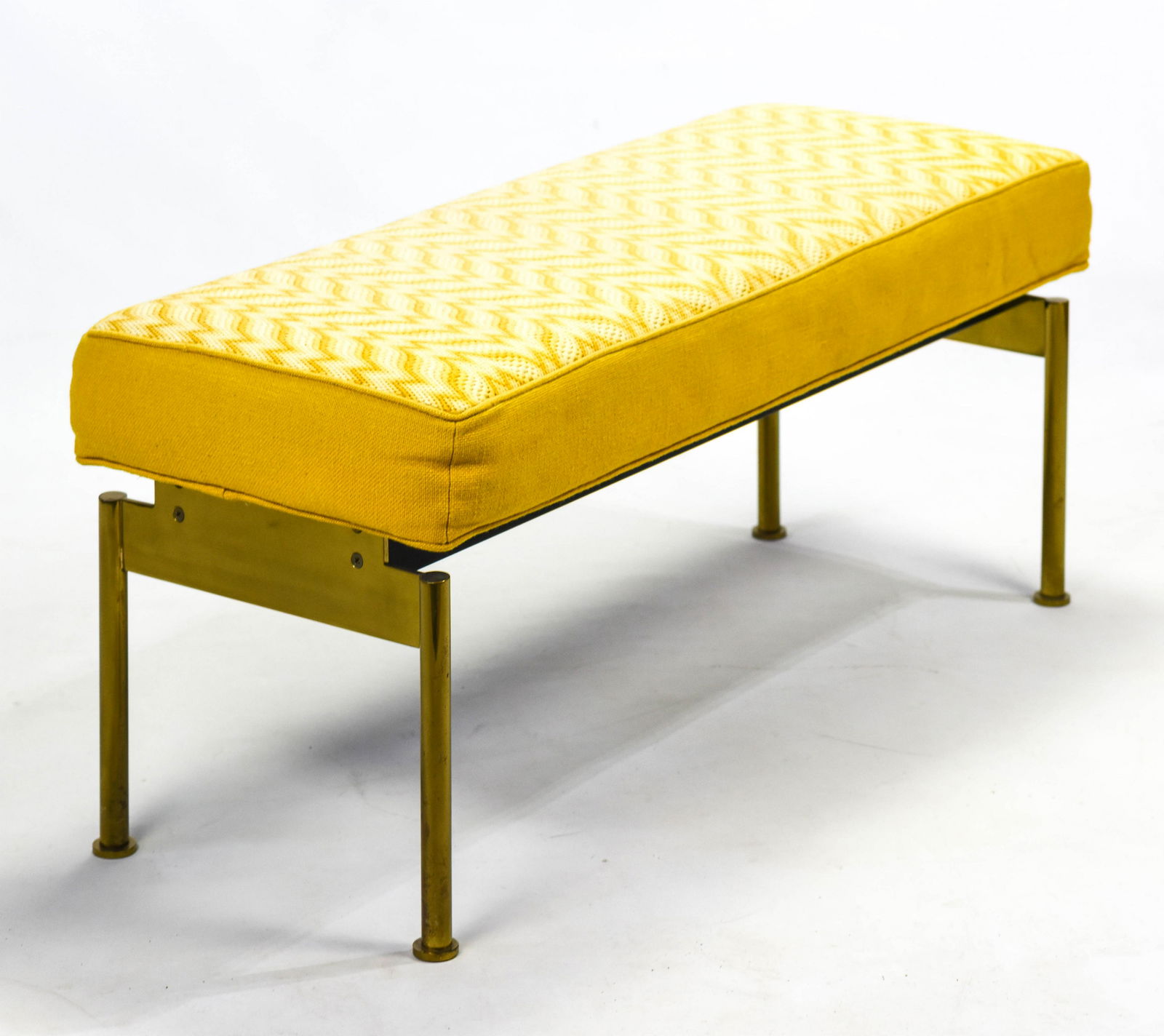 MCM Brass Upholstered Window Seat Mustard Bench (1 of 10)
