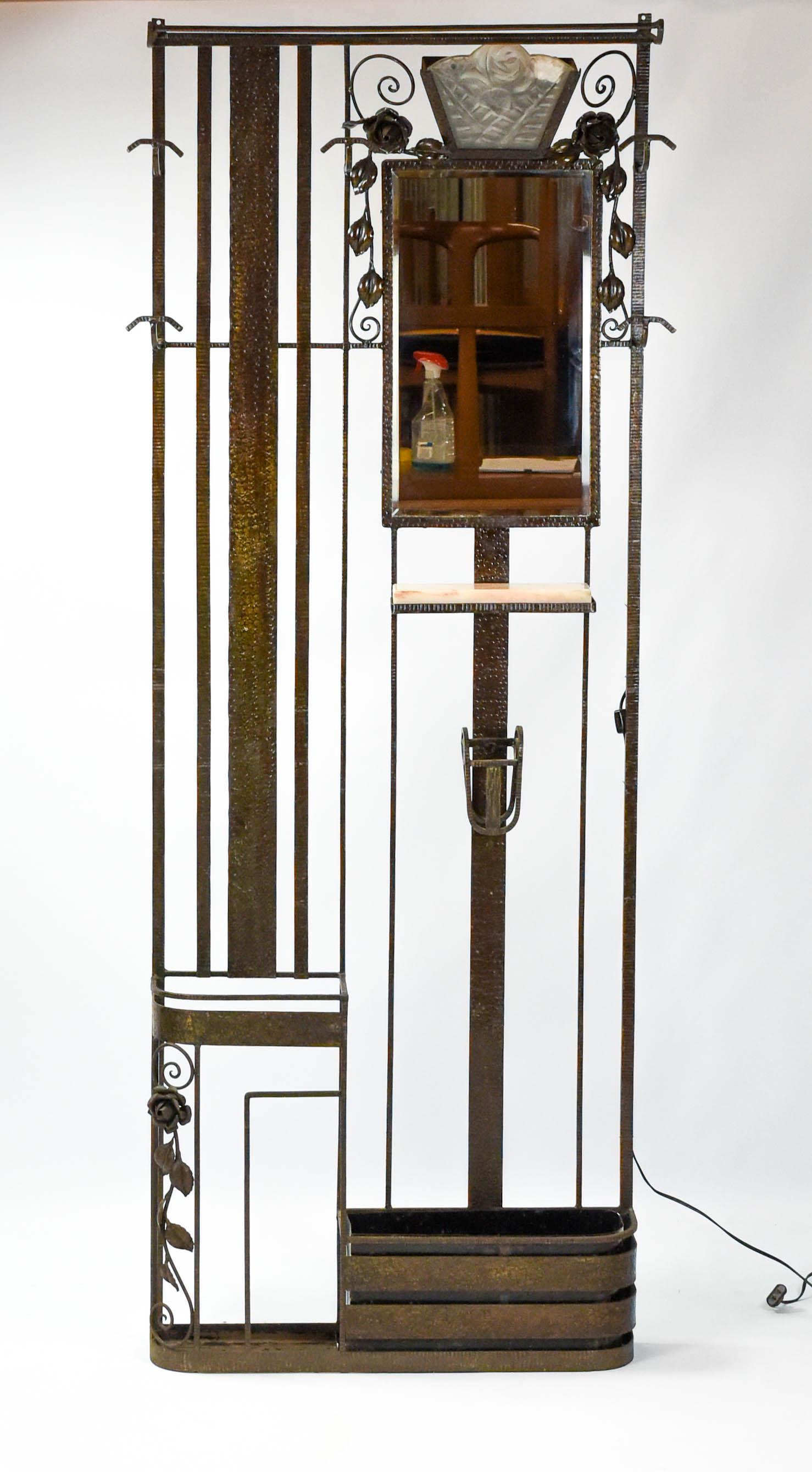 1920s French Art Deco Iron Degue Glass Halltree (1 of 10)