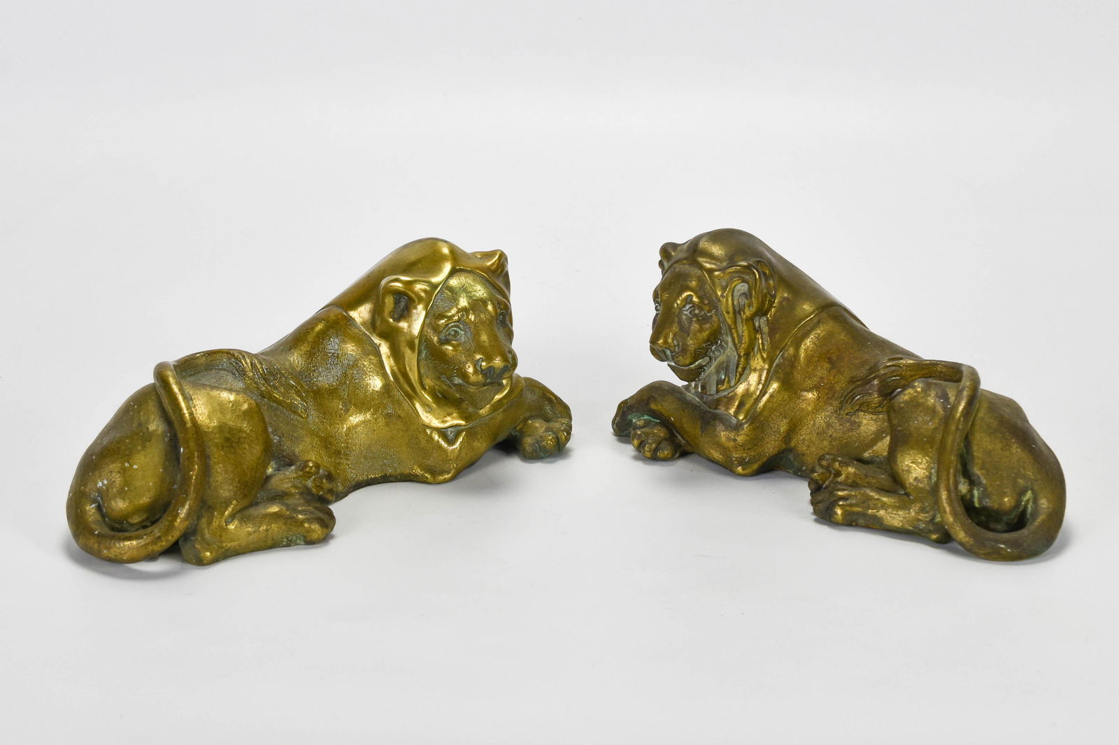 Pair Antique 19thC Recumbent Ormolu Bronze Lions (1 of 12)