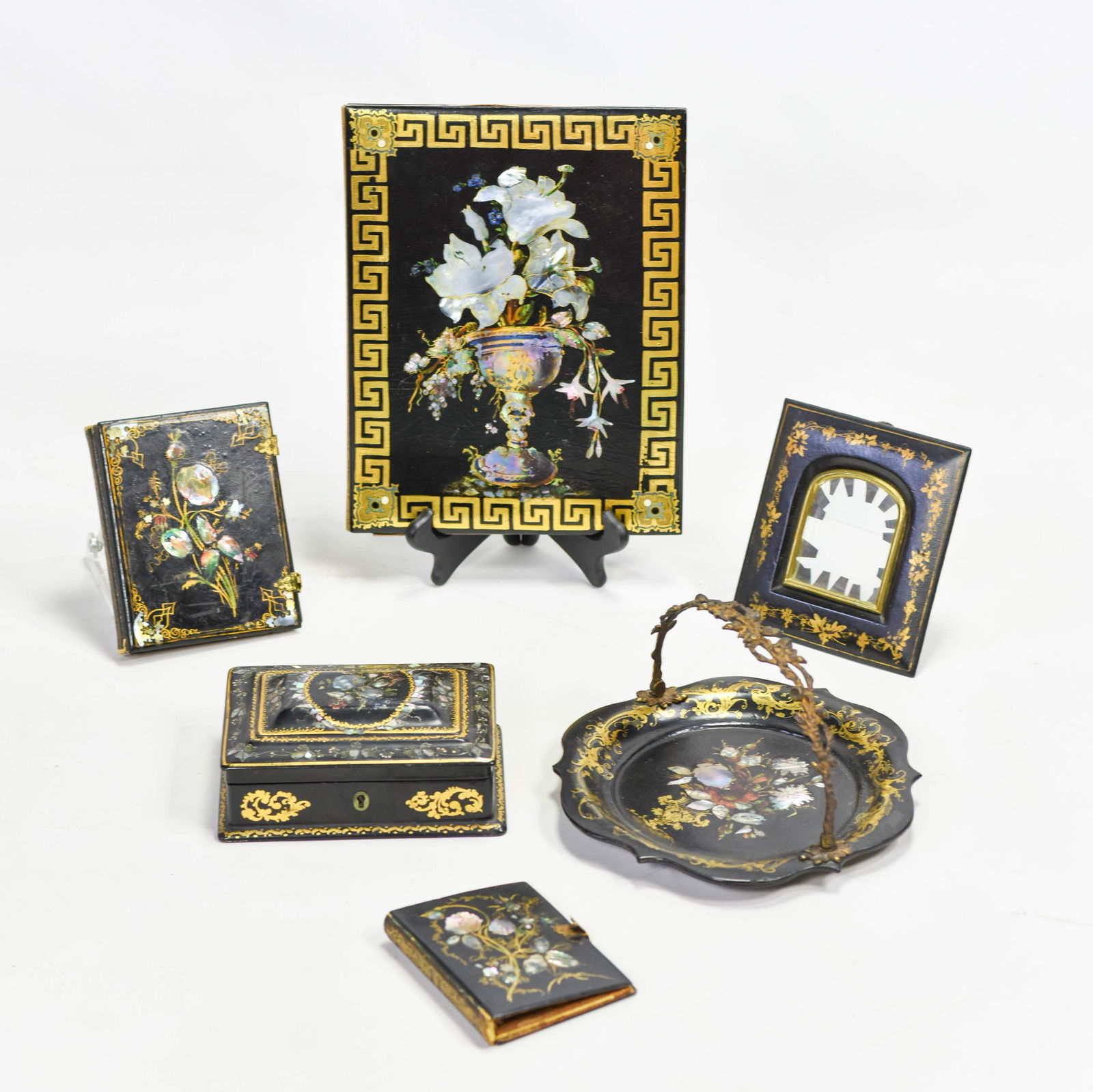 6 Antique 19thC Victorian MOP Papier Mache Articles (1 of 19)