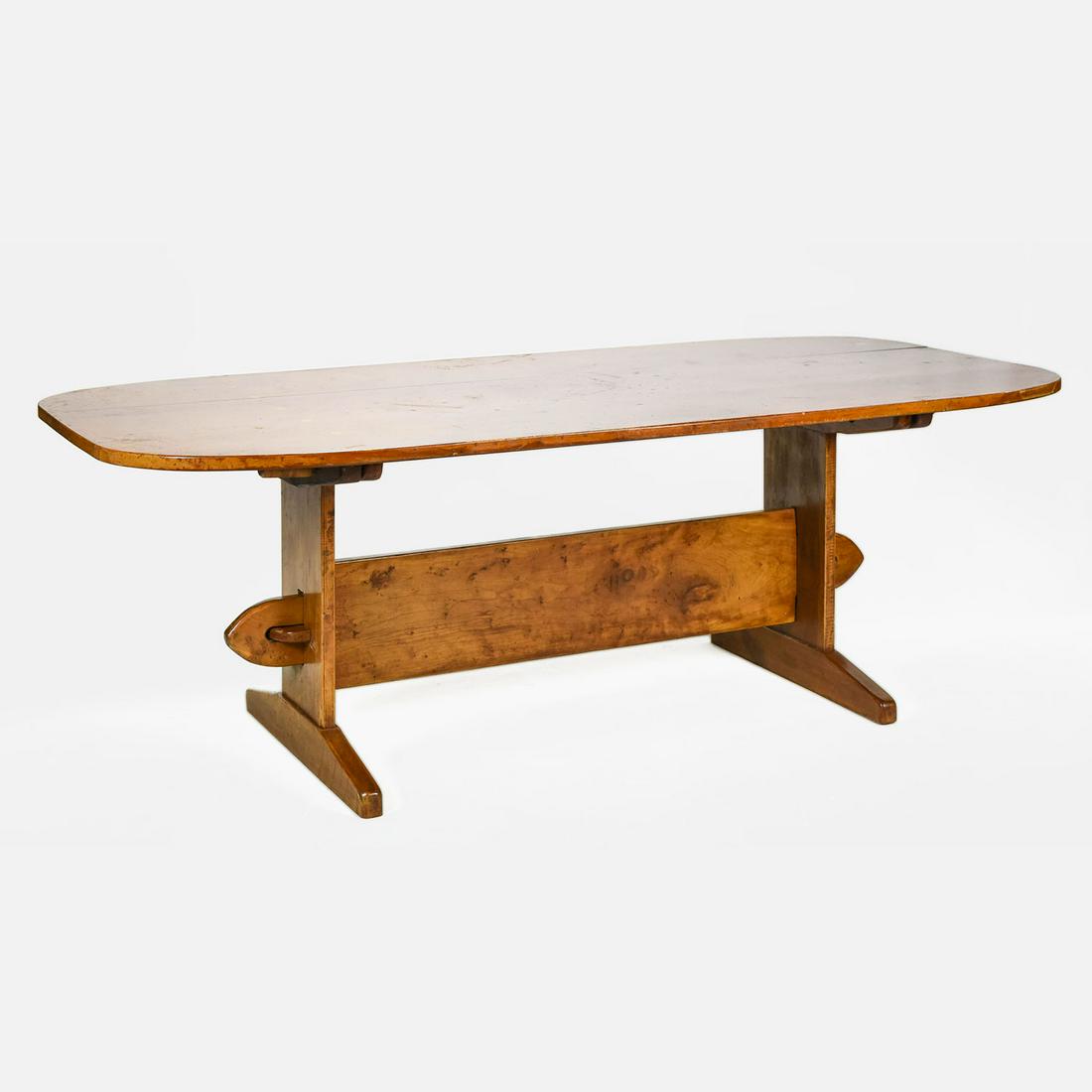 French Stained Pine Wood Dining Farm Trestle Table (1 of 7)