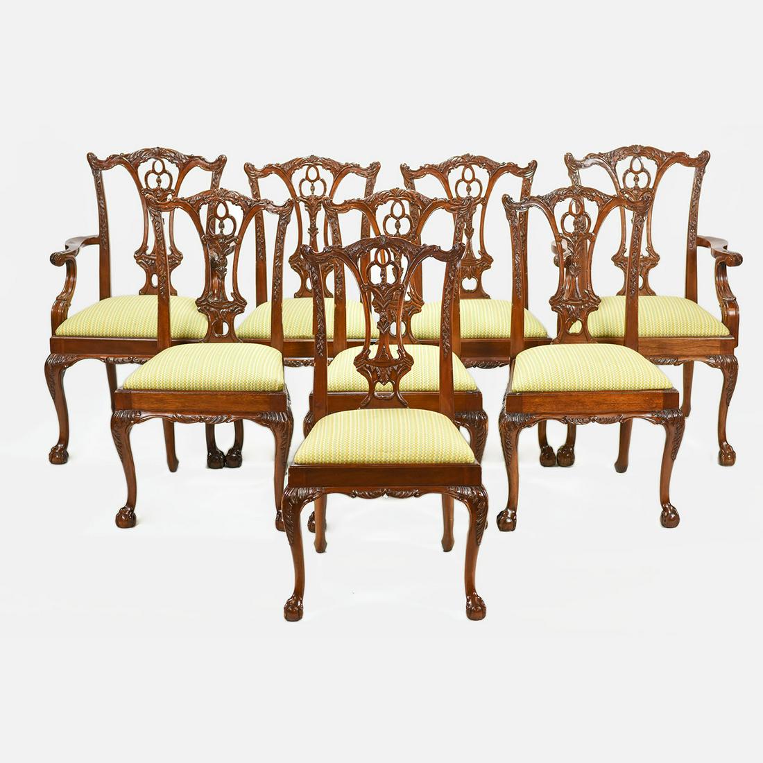 8 Carved Solid Mahogany Chippendale Dining Chairs (1 of 10)