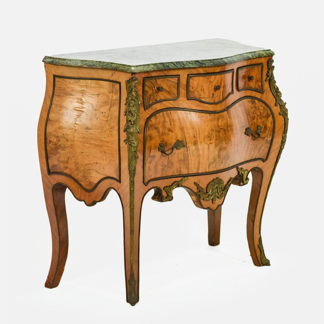 Vintage Small Marble Burlwood Bombe Commode Stand (1 of 11)