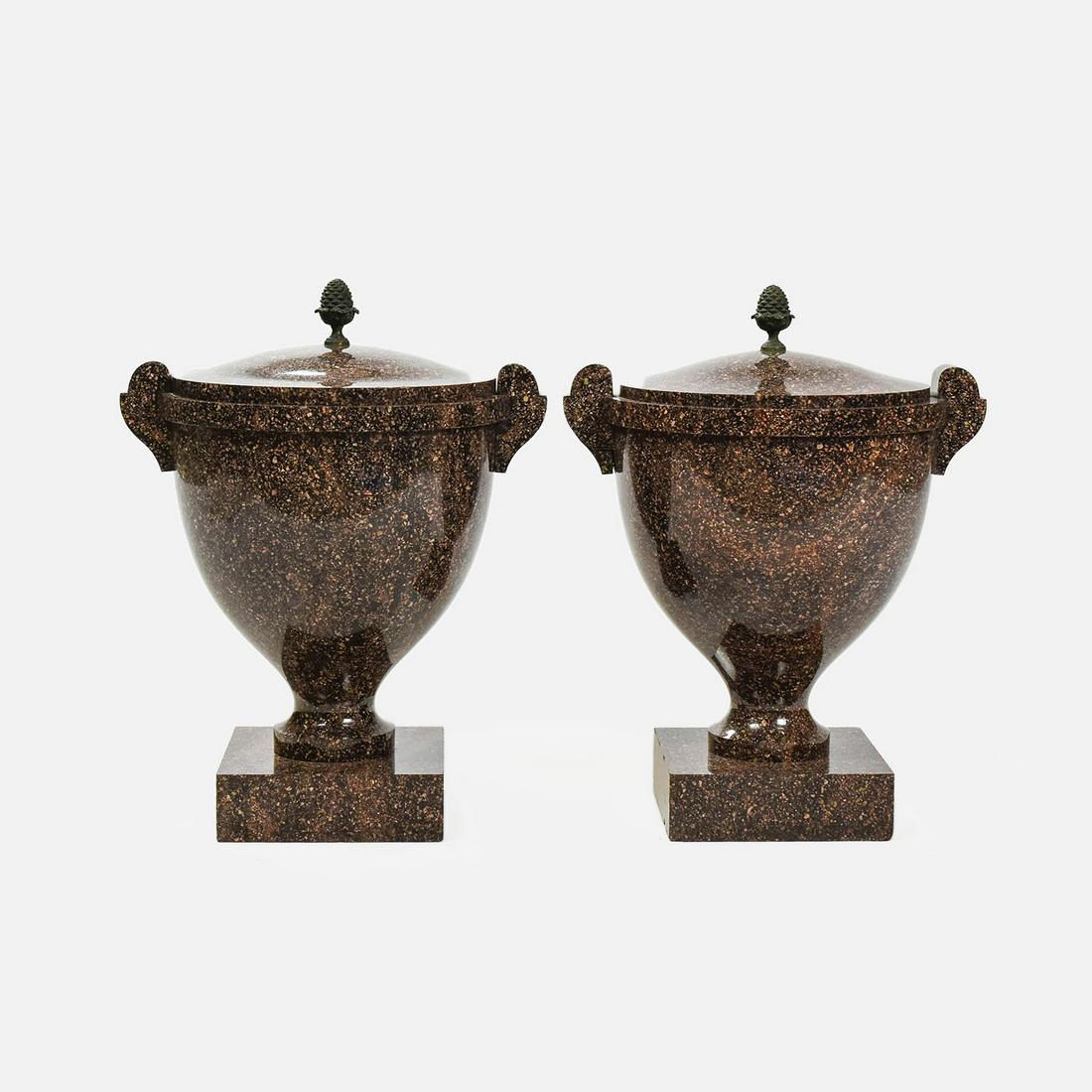 Pair Italian Neoclassical Style Granite Lidded Urns (1 of 12)