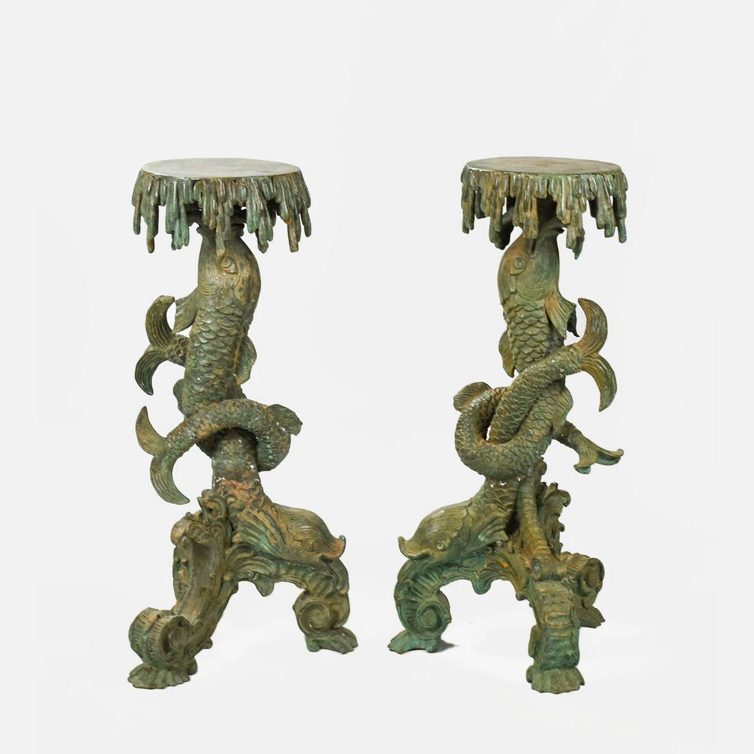 Pair Oxyidized Bronze Neoclassical Dolphin Pedestals (1 of 10)