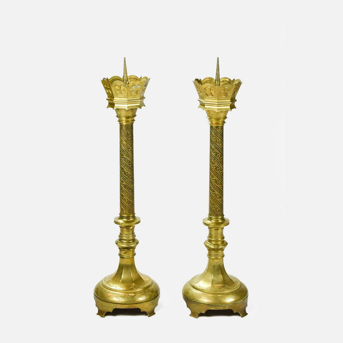 Pair Large Cast Brass Ecclesiastical Floor Pricketts (1 of 9)
