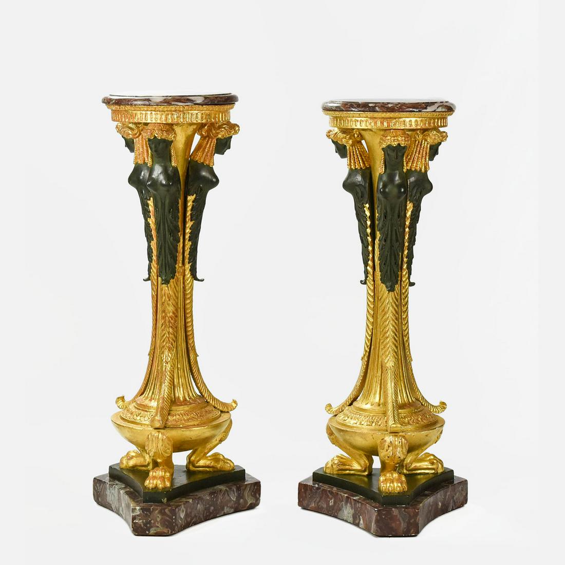 Marble and Gilt Painted Wood Pedestal Plant Stands (1 of 11)