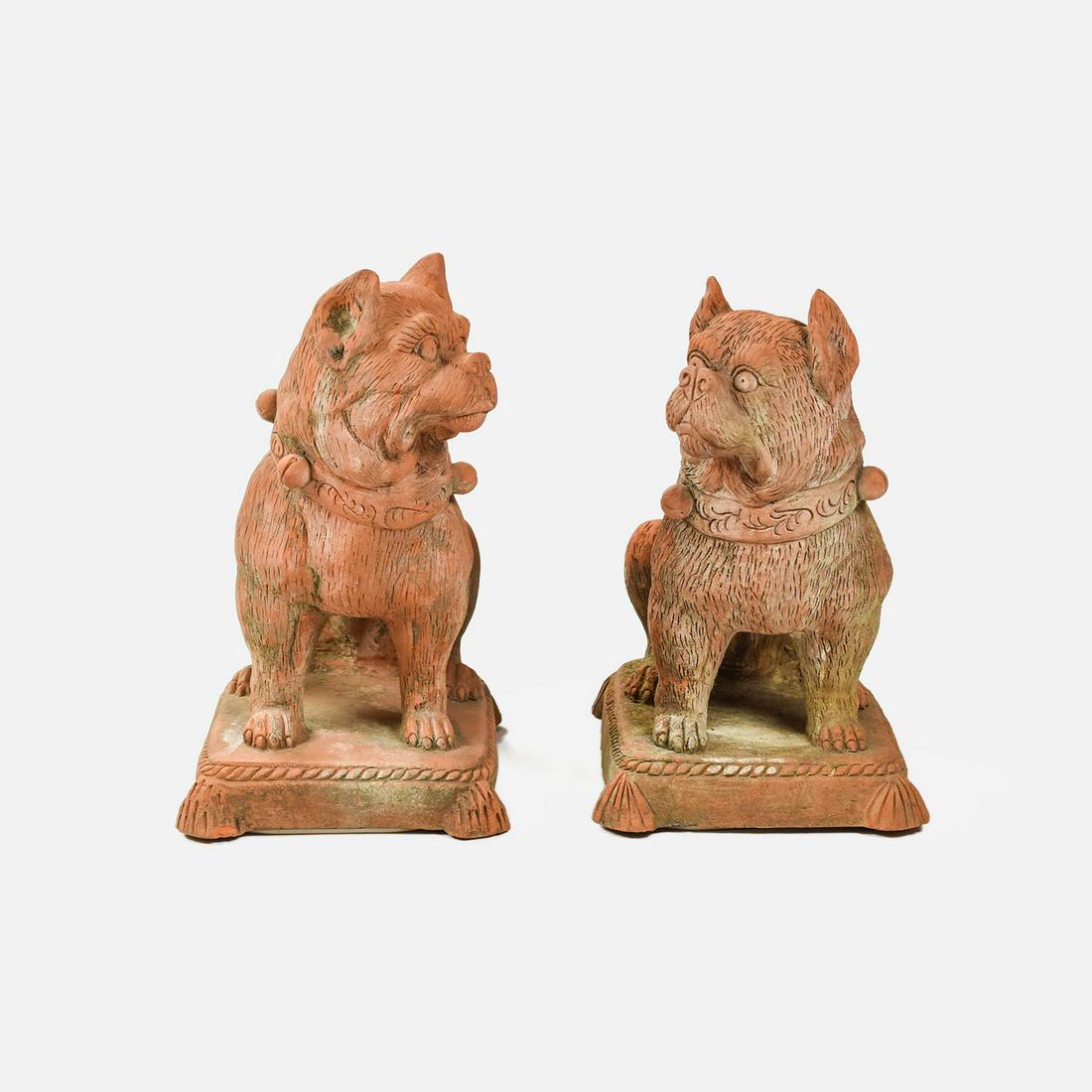 Large Molded Terracotta Pug Dog Statue Figurine Pair (1 of 13)