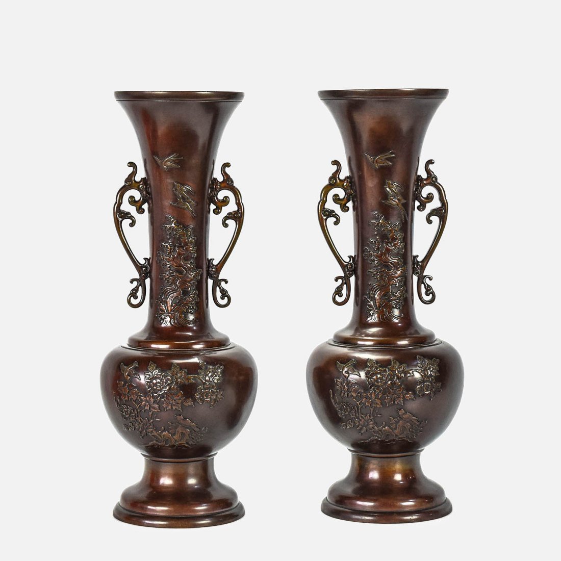 Pair Japanese Meiji Bronze 22" Floor Vase Urns (1 of 14)