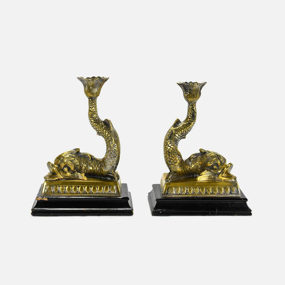 Two Contemporary Silvered Brass Dolphin Candelsticks (1 of 11)