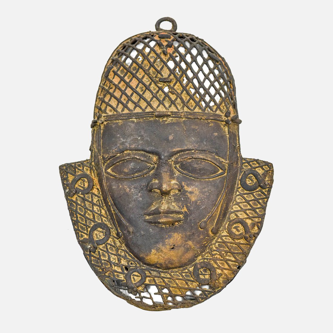 Old African Sand Cast Bronze Wall Mask Benin Style (1 of 4)