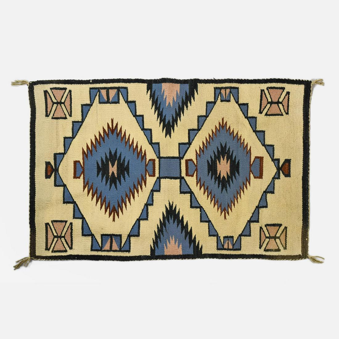 Navajo Native American Blanket Rug Blue/Cream (1 of 5)