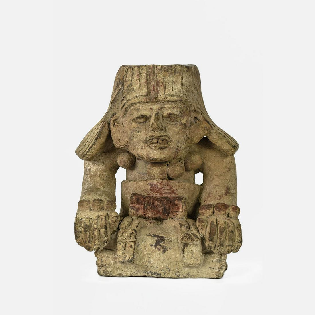 Pre-Columbian Aztec Pottery Seated Priest Figure #2 (1 of 9)
