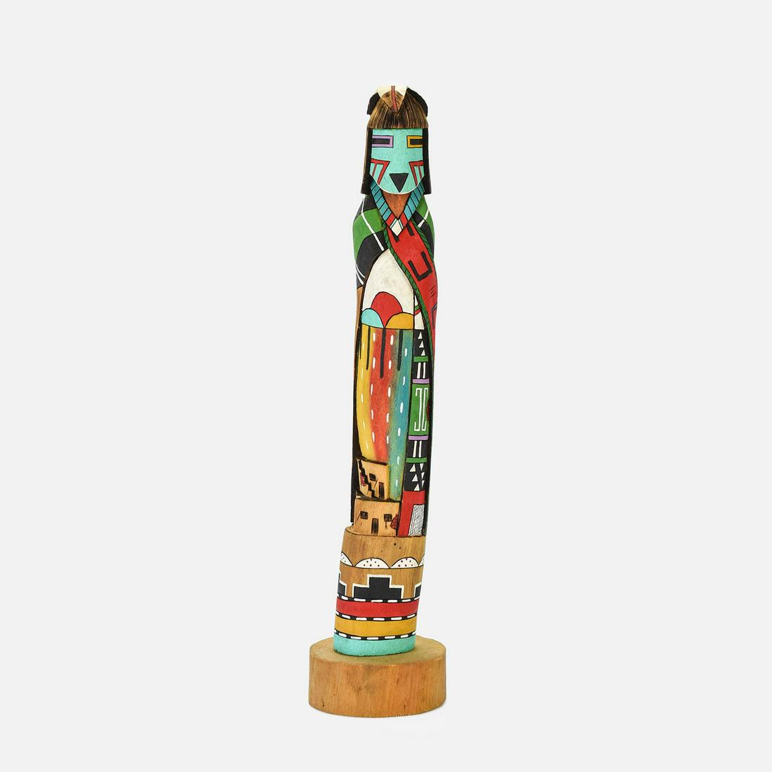 Hopi Carved Kachina "Andy Rickey Flute Hopi": Ca. Late 20thC. Excellent original condition throughout as shown. Signed on the bottom.