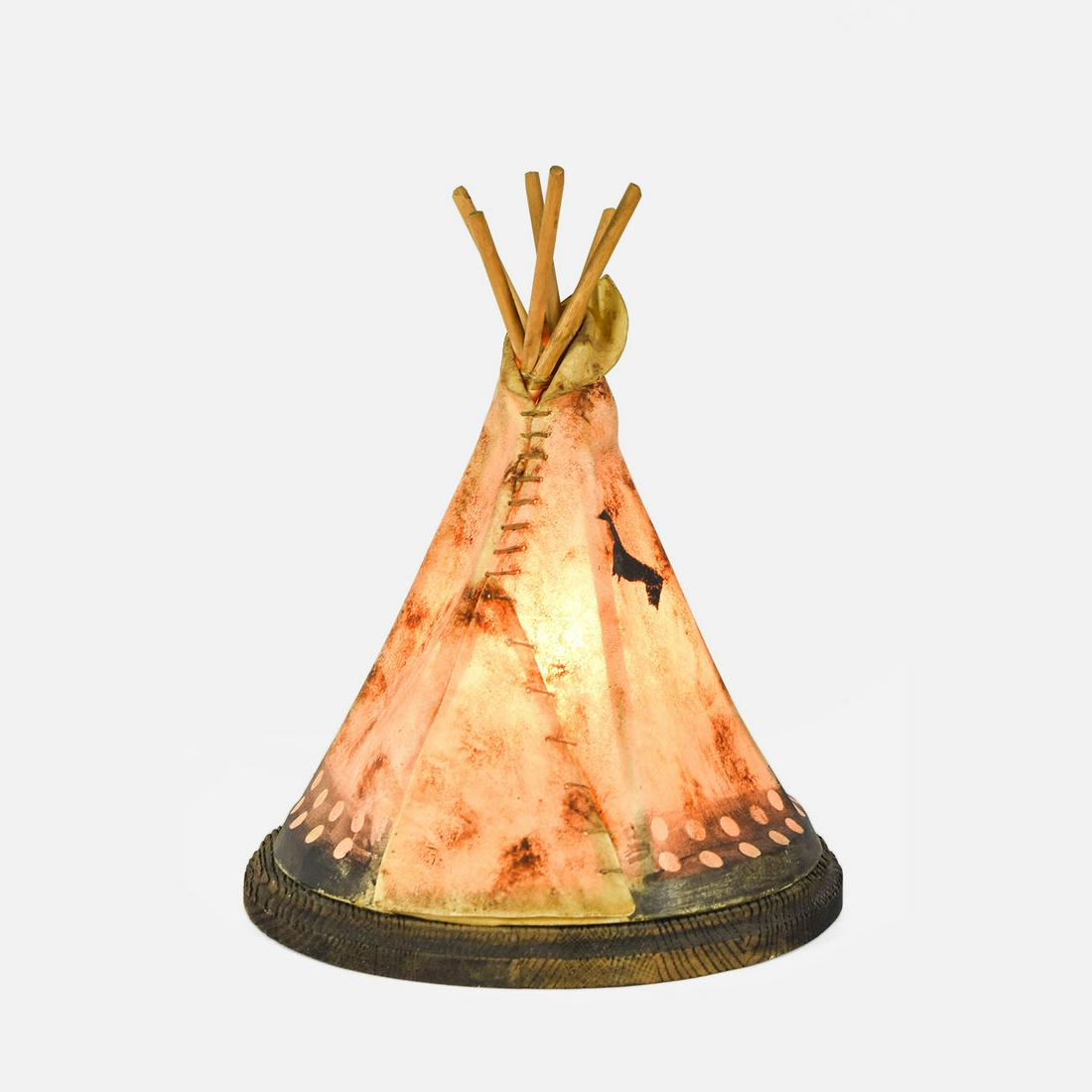 Modern Plains Hide Tipi Table Lamp Painted Horses (1 of 10)