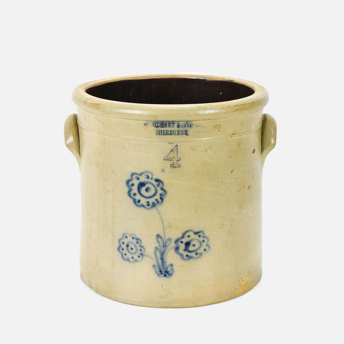 4 Gal C.Hart & Son Stoneware Crock w/Cobalt Flowers (1 of 14)
