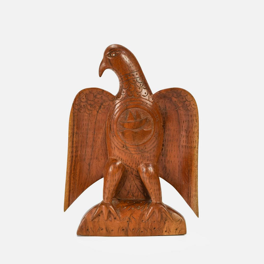 Folk Art Carved Wood Spread Wing Eagle w/Ship (1 of 11)