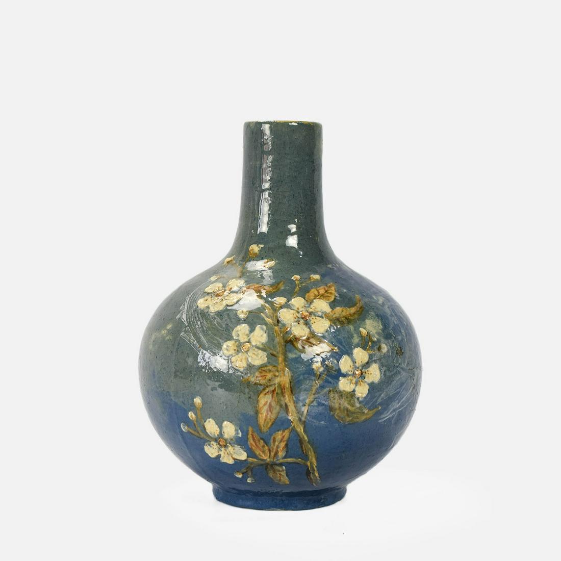 Antique Art Pottery American Limoges Vase CM: Ca. Late 19th-first quarter 20thC. Fine with no chips, cracks or repairs. The paper we found with this one stated "Rookwood 1880 Dallas Shape #173 Pottery Club Decoration". The bottom has one mark: "C