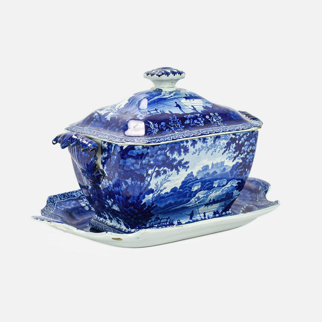 Clews Flow Blue Lidded Tureen w/Underplate FISHING (1 of 17)