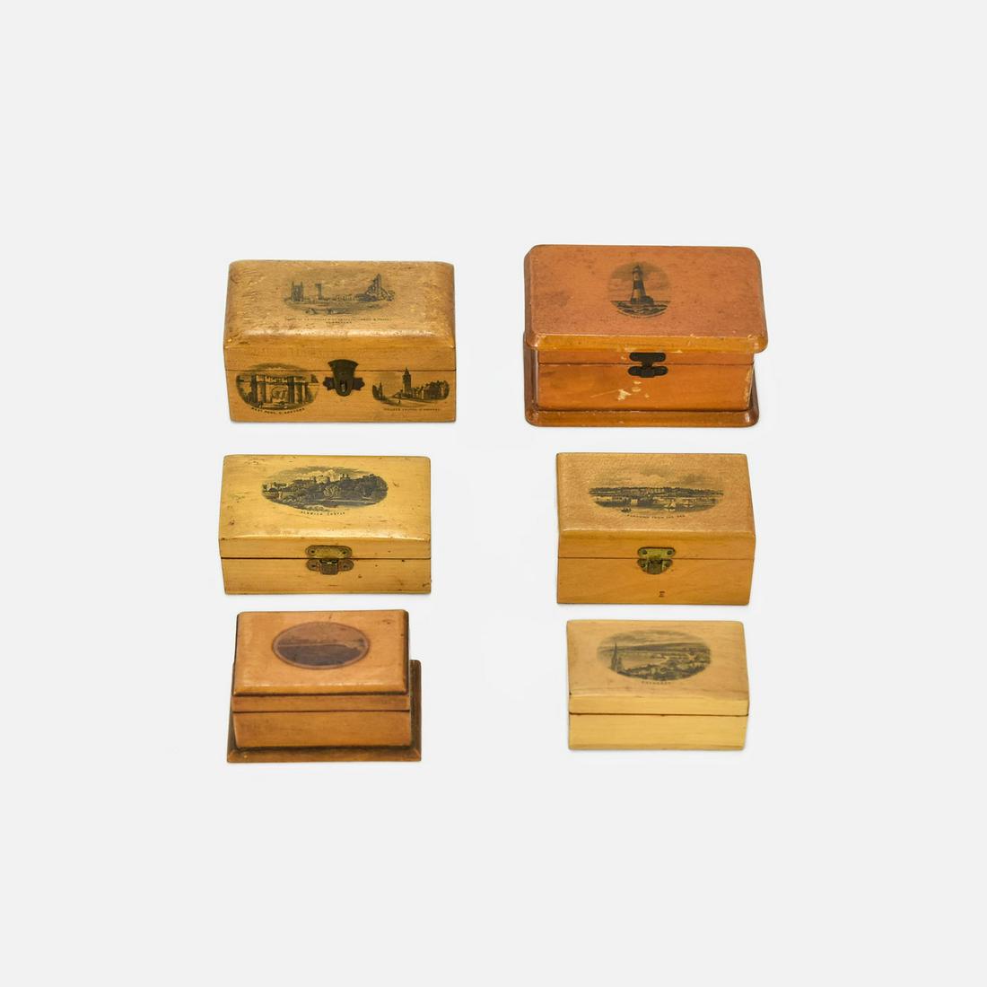 Six Antique Treen Wood Mauchline Ware Boxes (1 of 12)