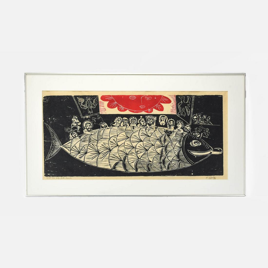 Naul Ojeda The Big Fish Dinner Original Woodcut on Paper (1 of 6)