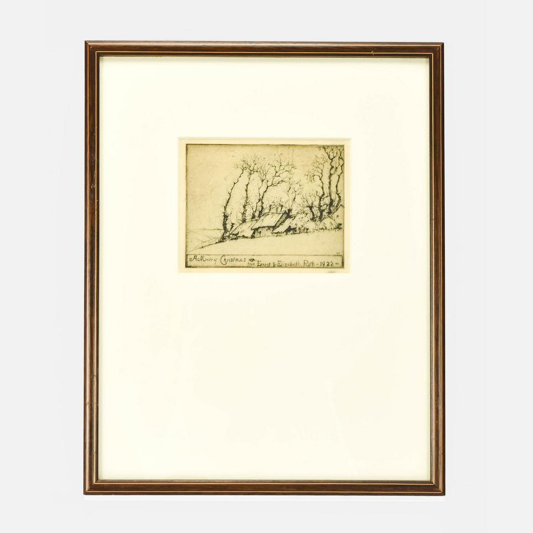 Framed Original Ernest Roth Christmas Card Etching (1 of 4)