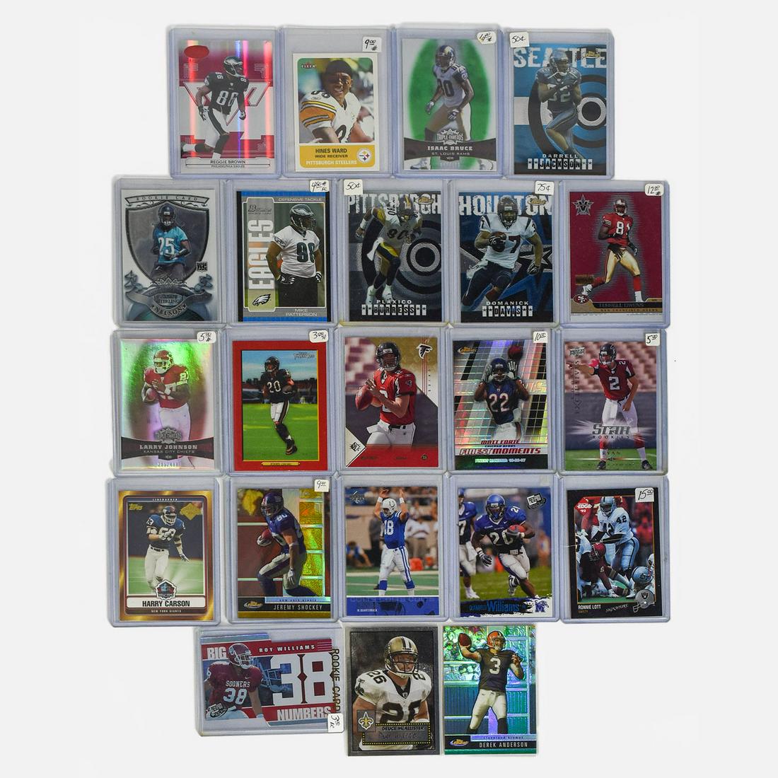 22 NFL Star Mixed Football Cards: Topps, Press Pass, Upper Deck. Featuring Ronnie Lott, Matt Ryan and Larry Johnson.