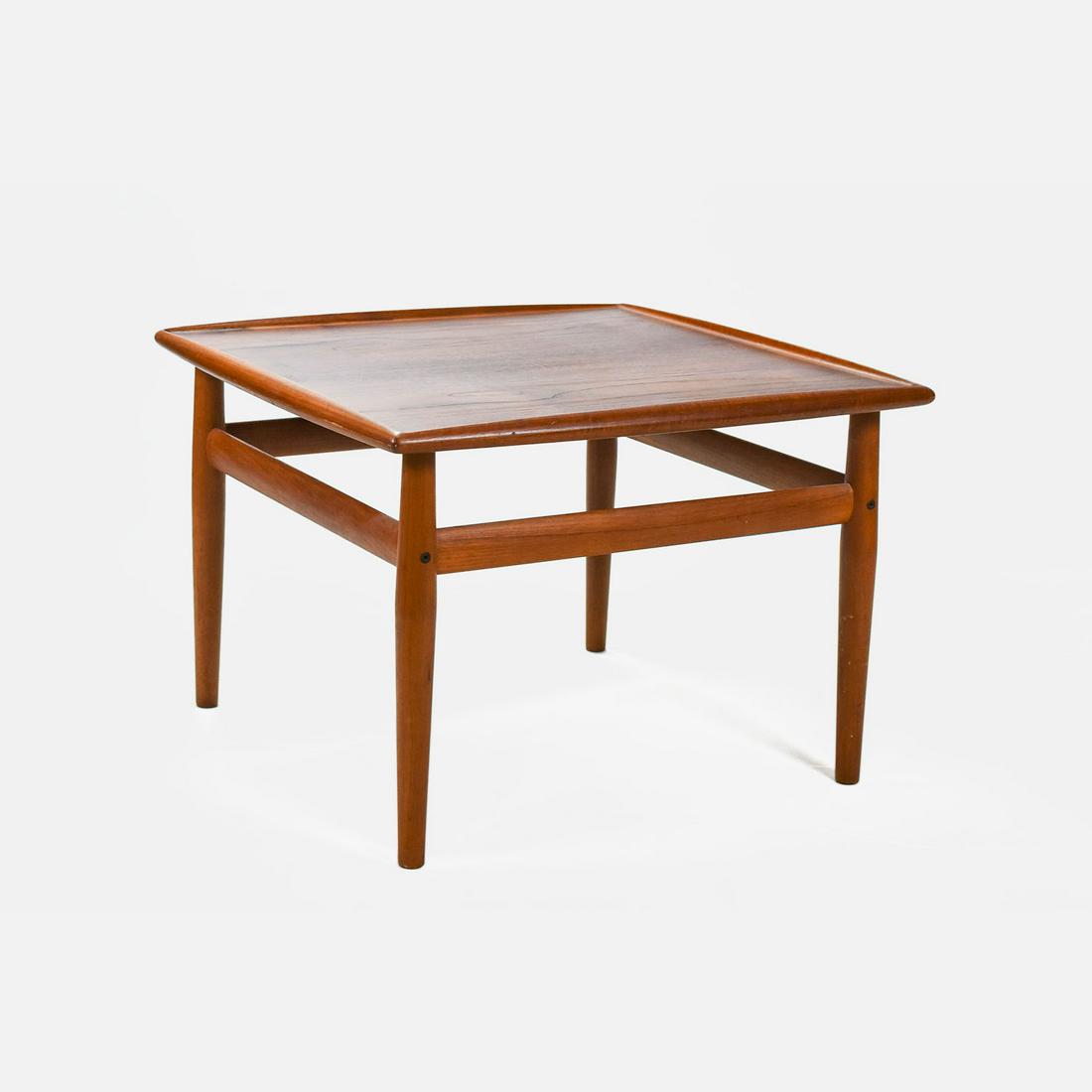 Grete Jalk Raised Lip Edge Square Teak Coffee Table Glostrup Mabelfabrik: Made in Denmark. Dark stains on the top, however it looks like grain and patina.