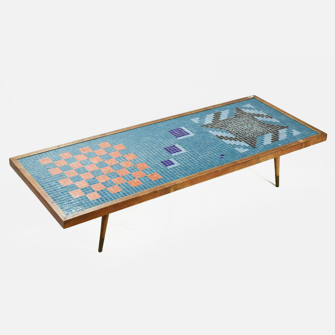 1960s MCM Teak & Glass Tile Mosaic Coffee Table: Fine original condition with no breaks or repairs.