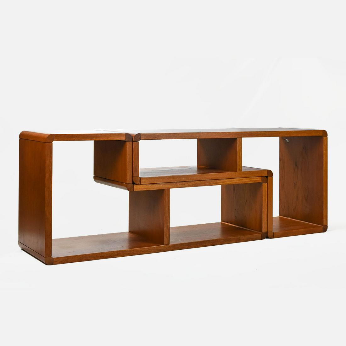 Pair Danish Modern Stacking Teak Shelves MCM: Very good condition with age appropriate wear and patina. Can be configured as one or two separate pieces.