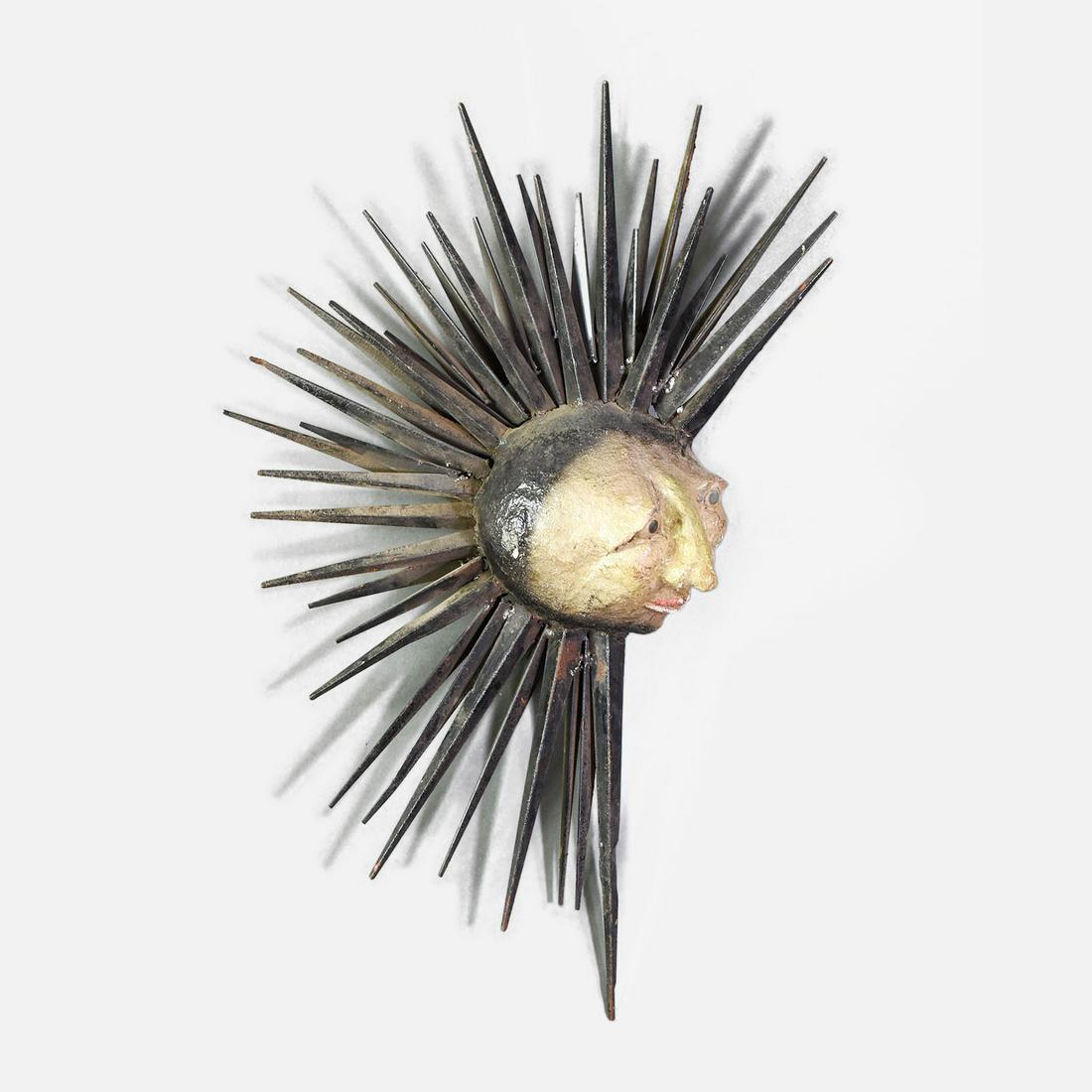 1960s Bruce Friedle Punk Rock Sun Face MCM Wall Sculpture: Fine original condition as shown, with overall light surface rust. Very rare piece. Bruce Friedle (1941 - 2020) was an American mid century artist and sculptor who is famous for originating the ubiqui