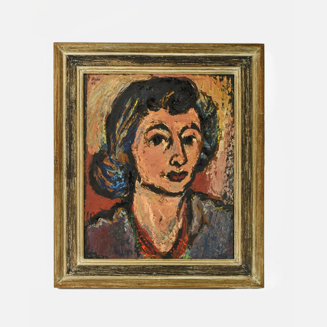 Laks, Victor (1924-2011) Expressionist Oil Portrait Painting on Board 1948 MCM: Fine condition, signed upper left, and dated. Board size- H: 22" W: 18". Please scroll through all pictures, the last pic shows the scale of this piece.