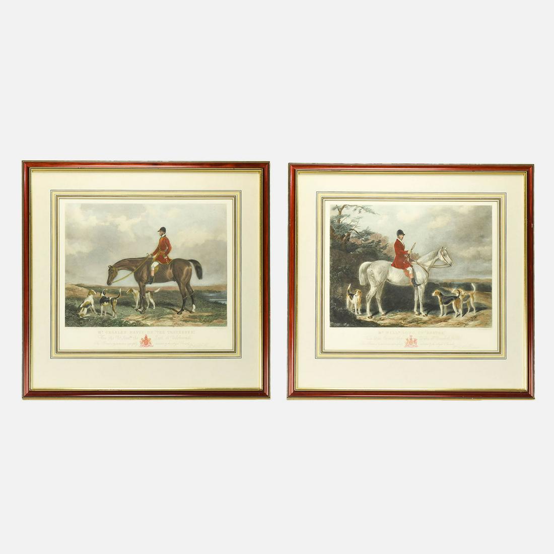 Horseman, Barraud Fine Re-Strike Engraving Print Pair: Two re-strike engravings: Mr. Charles Davis on The Traverser, and Mr William Long on Bertha. These prints look very good together, and are both well presented with clean mats, both under glass, in fin