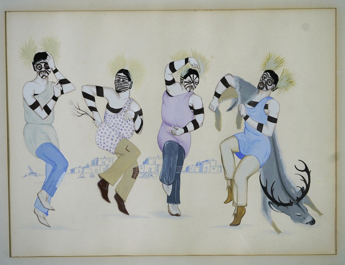 Albert Lujan Taos Native American Dancers Large Framed Original Painting (1 of 7)